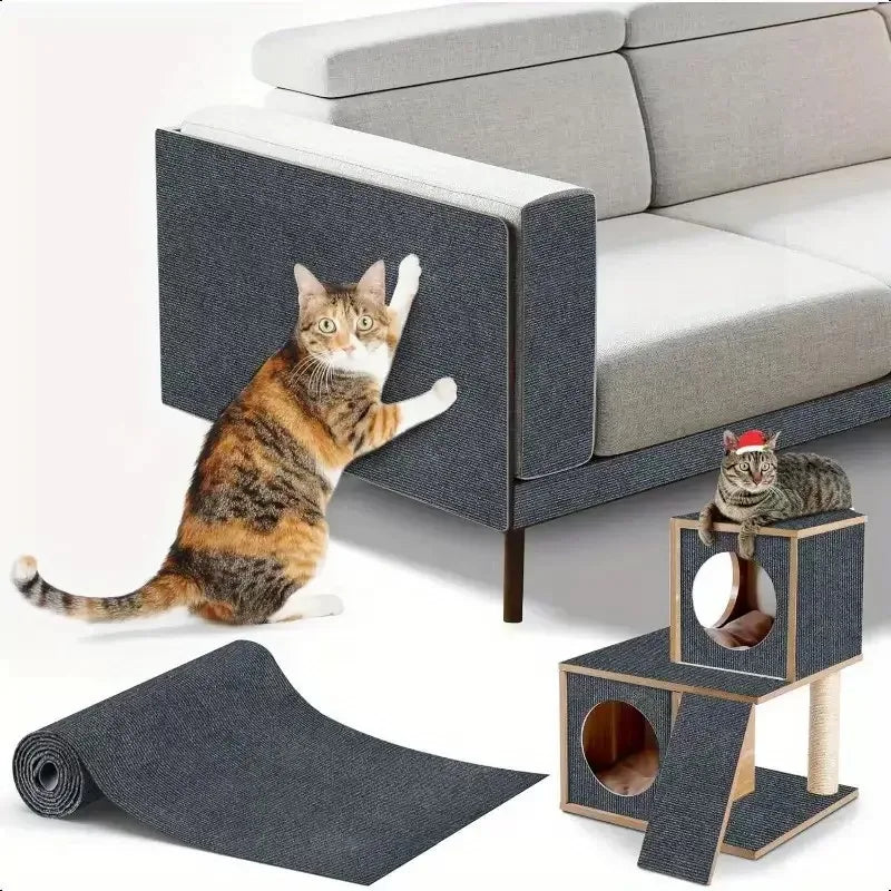 Self-Adhesive Cat Scratching Mat Trimmable Cat Scratching Carpet Corner Wall Cat Sofa Furniture Protector (Including 10 Fixers)