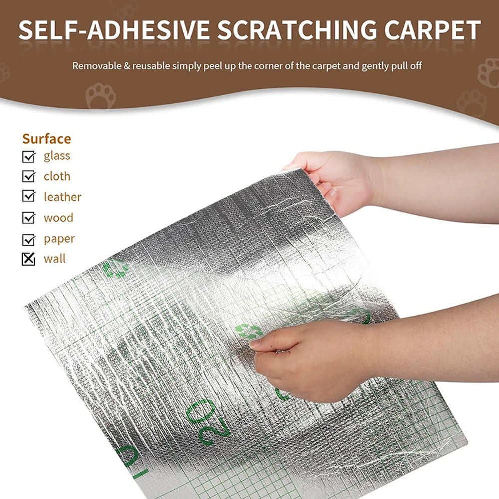 Self-Adhesive Cat Scratching Mat Trimmable Cat Scratching Carpet Corner Wall Cat Sofa Furniture Protector (Including 10 Fixers)
