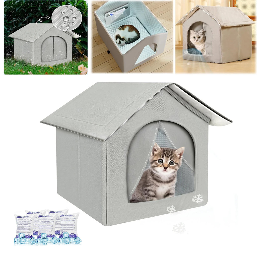 Outdoor Cooling Cat House Waterproof & Insulated Pet House Weatherproof Wild Cat Shelter for Summer outside Feral Cat Shelter
