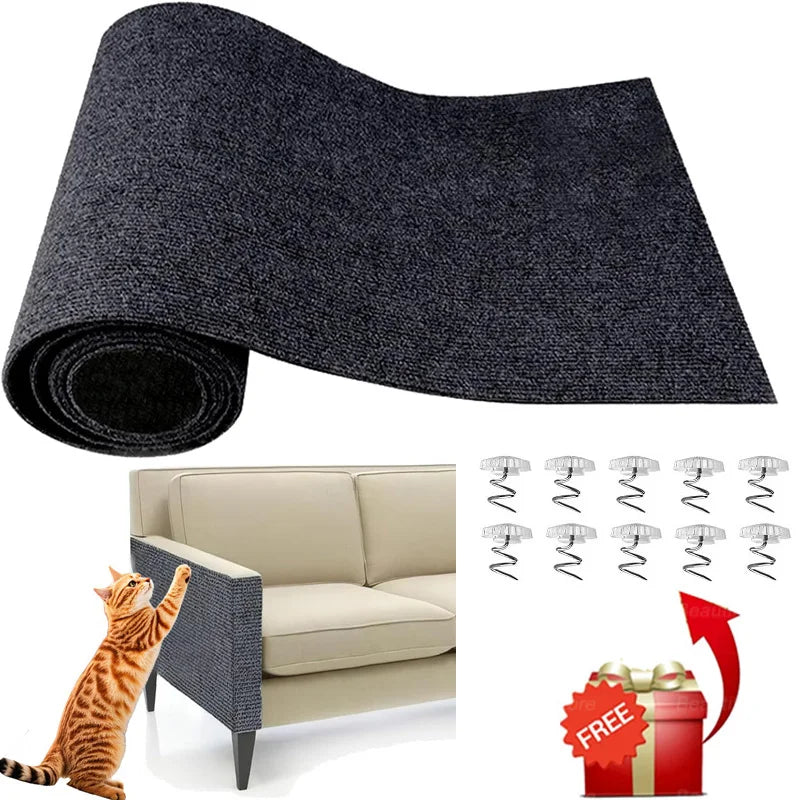 Self-Adhesive Cat Scratching Mat Trimmable Cat Scratching Carpet Corner Wall Cat Sofa Furniture Protector (Including 10 Fixers)