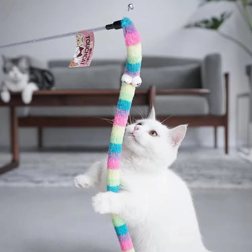1PC Soft Cartoon Caterpillar, Cat Teasing Stick, Cat Interactive Toy, Pet Cat Supplies, Cat Teasing Accessories