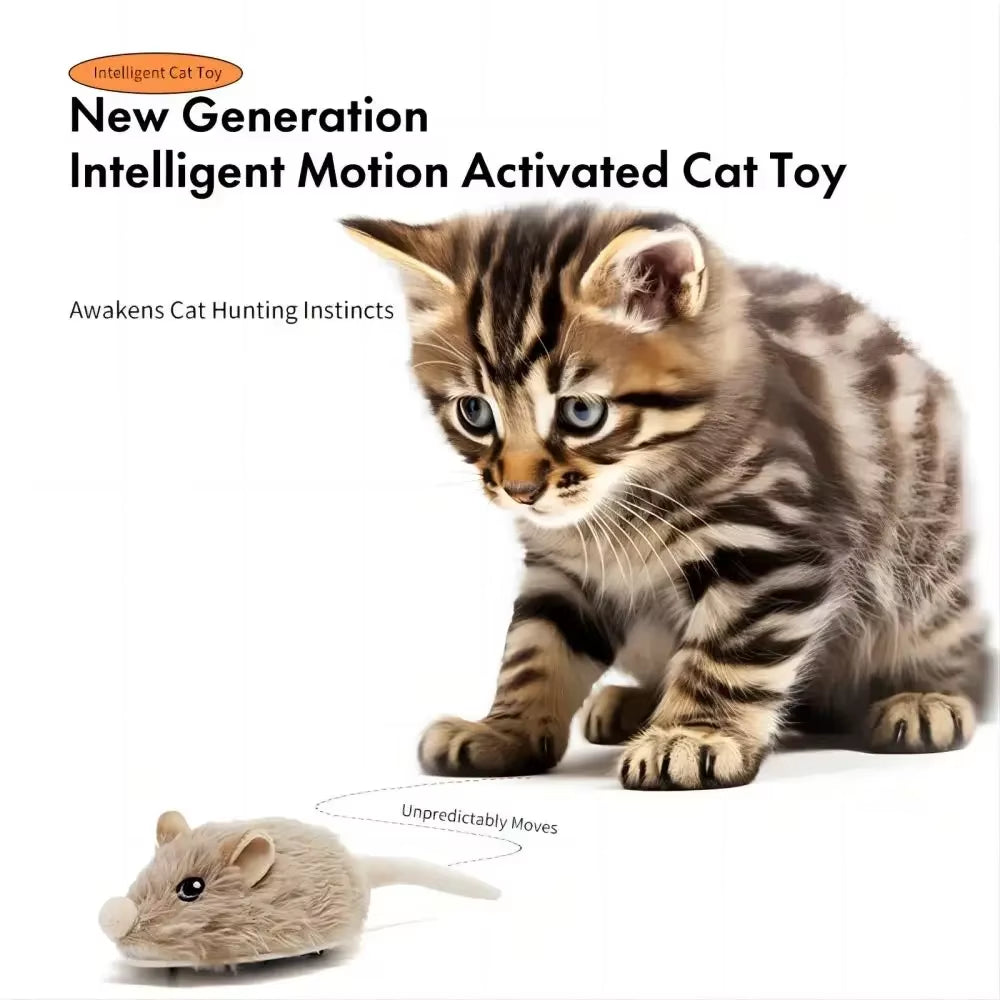 Rechargeable Motion Mouse Cat Toy for Kitten Mouse Sound Moving Mouse Cat Toys Interactive Cat Toy Sound Mouse Cat Toy