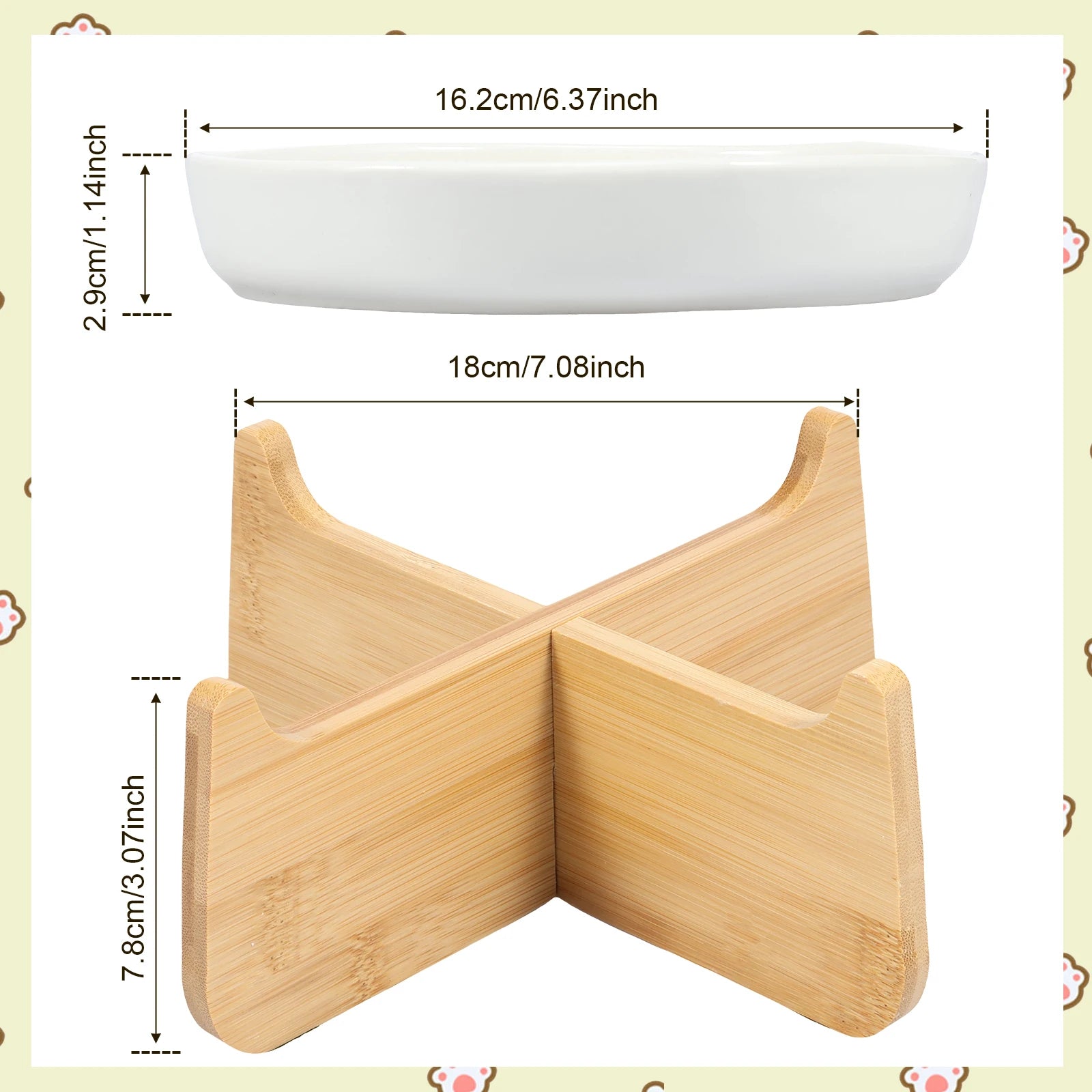 Raised Cat Bowl Elevated Cat Bowls with Wood Stand Ceramic Slow Feeder Bowl Cat Feeding Bowl anti Vomiting Cat Food Bowl Non-Sli