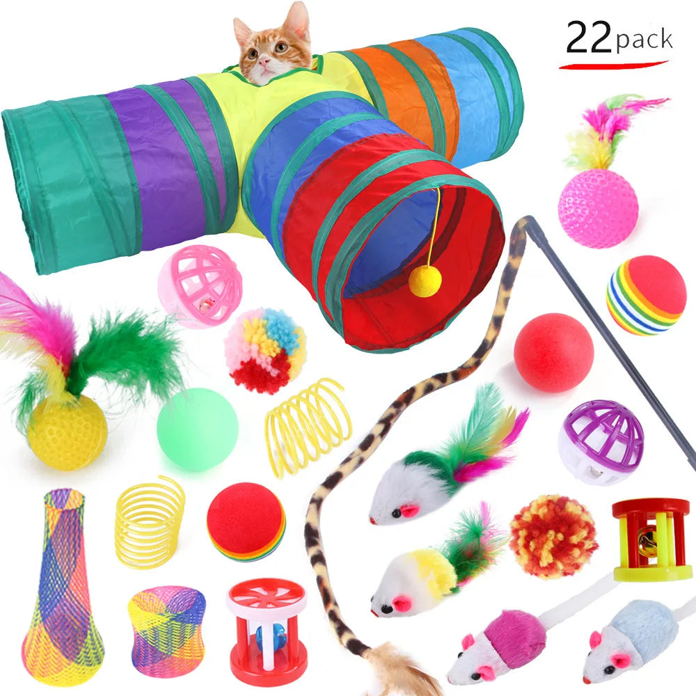 Dualpet Kitten Toys Variety Cat Toy Combination Set Cat Toy Funny Cat Stick Sisal Mouse Bell Ball Cat Supplies 20 Piece Set