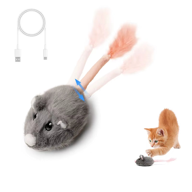 Rechargeable Motion Mouse Cat Toy for Kitten Mouse Sound Moving Mouse Cat Toys Interactive Cat Toy Sound Mouse Cat Toy