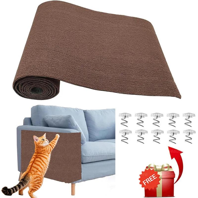 Self-Adhesive Cat Scratching Mat Trimmable Cat Scratching Carpet Corner Wall Cat Sofa Furniture Protector (Including 10 Fixers)