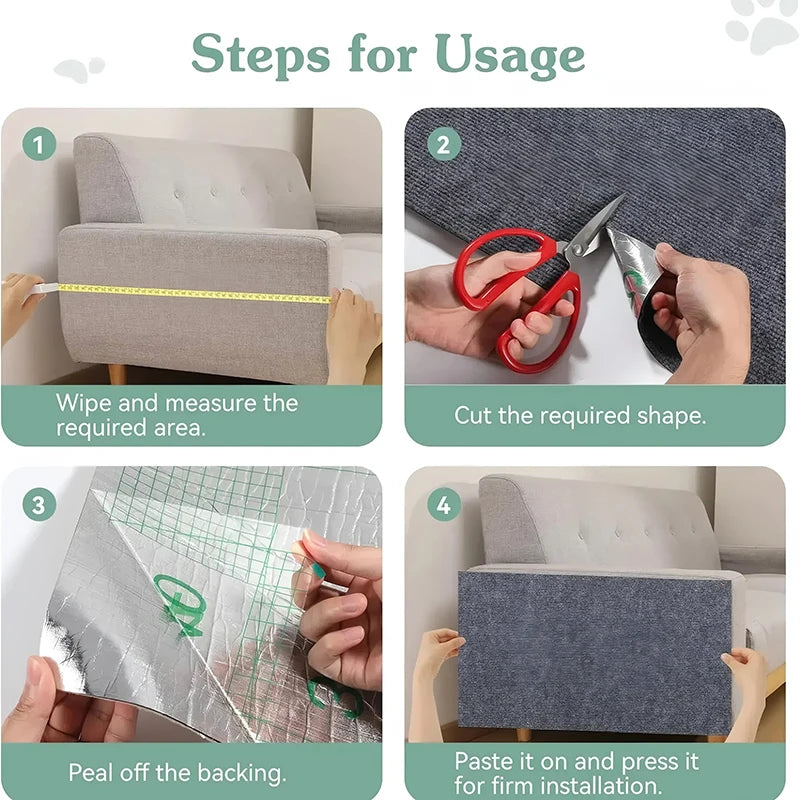 Self-Adhesive Cat Scratching Mat Trimmable Cat Scratching Carpet Corner Wall Cat Sofa Furniture Protector (Including 10 Fixers)