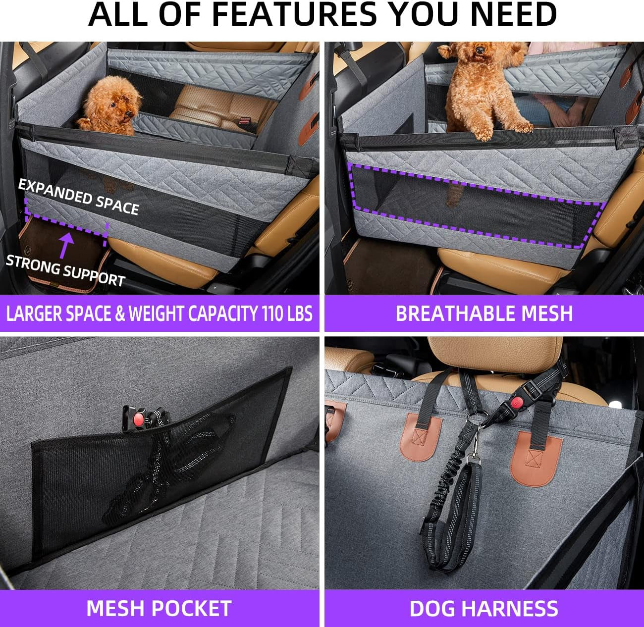 Dog Car Seat for Medium Dogs,Back Seat Extender for Dogs,Large & Small Dog Car Seat Cover for Back Seat, Dog Hammock for Car Back Seat Dog Bed Mattress,Pet Car Seat for Car SUV Truck(Grey-S)