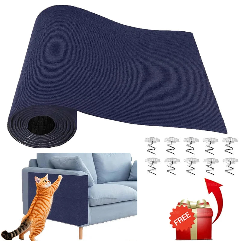 Self-Adhesive Cat Scratching Mat Trimmable Cat Scratching Carpet Corner Wall Cat Sofa Furniture Protector (Including 10 Fixers)