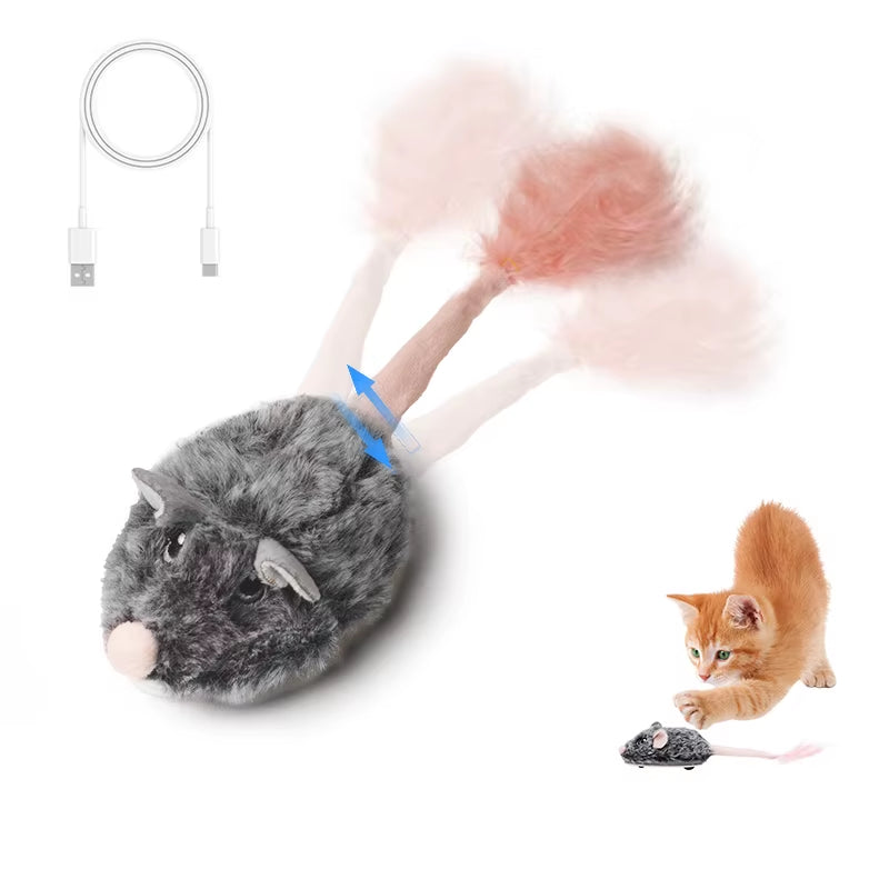 Rechargeable Motion Mouse Cat Toy for Kitten Mouse Sound Moving Mouse Cat Toys Interactive Cat Toy Sound Mouse Cat Toy