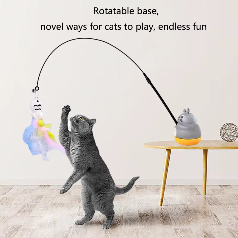 New Cat Funny Cat Stick Steel Wire Long Pole Feather Cute Cat Toy Kitten Fishing Rotating Self-Pleasure Relief Pet Toy