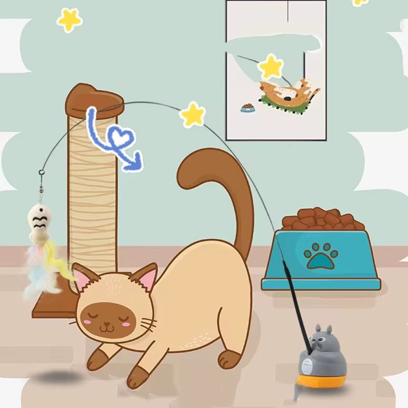 New Cat Funny Cat Stick Steel Wire Long Pole Feather Cute Cat Toy Kitten Fishing Rotating Self-Pleasure Relief Pet Toy