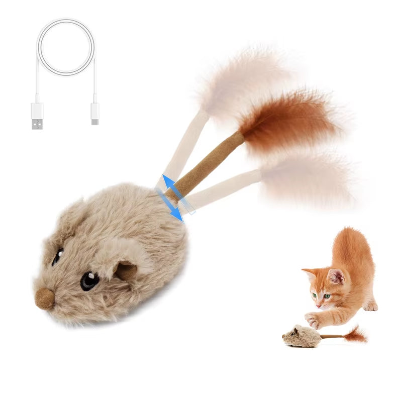 Rechargeable Motion Mouse Cat Toy for Kitten Mouse Sound Moving Mouse Cat Toys Interactive Cat Toy Sound Mouse Cat Toy