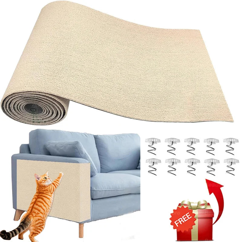 Self-Adhesive Cat Scratching Mat Trimmable Cat Scratching Carpet Corner Wall Cat Sofa Furniture Protector (Including 10 Fixers)