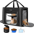Combinable Pet Carrier for Large Cat or Medium Dog, 18"X17"X17" Large Cat Carrier for Car Travel, 2 Small Pet Soft Carriers with Food Bag, Bowl and Safety Locking Zippers for Vet, Camping