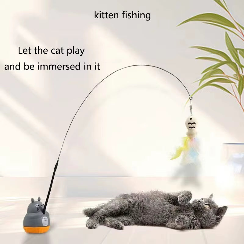New Cat Funny Cat Stick Steel Wire Long Pole Feather Cute Cat Toy Kitten Fishing Rotating Self-Pleasure Relief Pet Toy