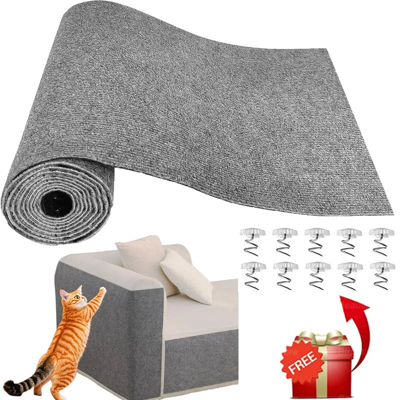 Self-Adhesive Cat Scratching Mat Trimmable Cat Scratching Carpet Corner Wall Cat Sofa Furniture Protector (Including 10 Fixers)
