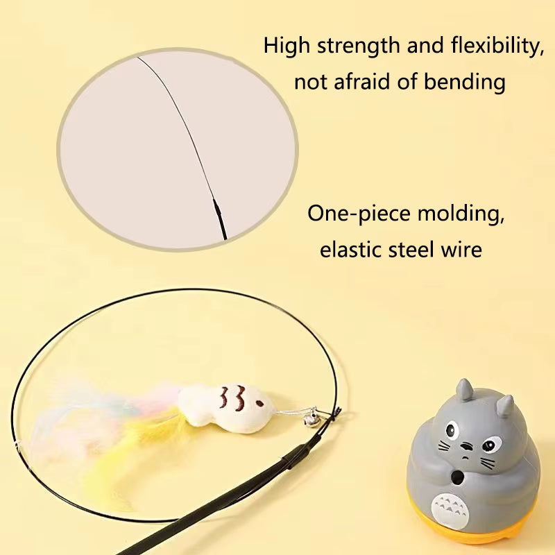 New Cat Funny Cat Stick Steel Wire Long Pole Feather Cute Cat Toy Kitten Fishing Rotating Self-Pleasure Relief Pet Toy