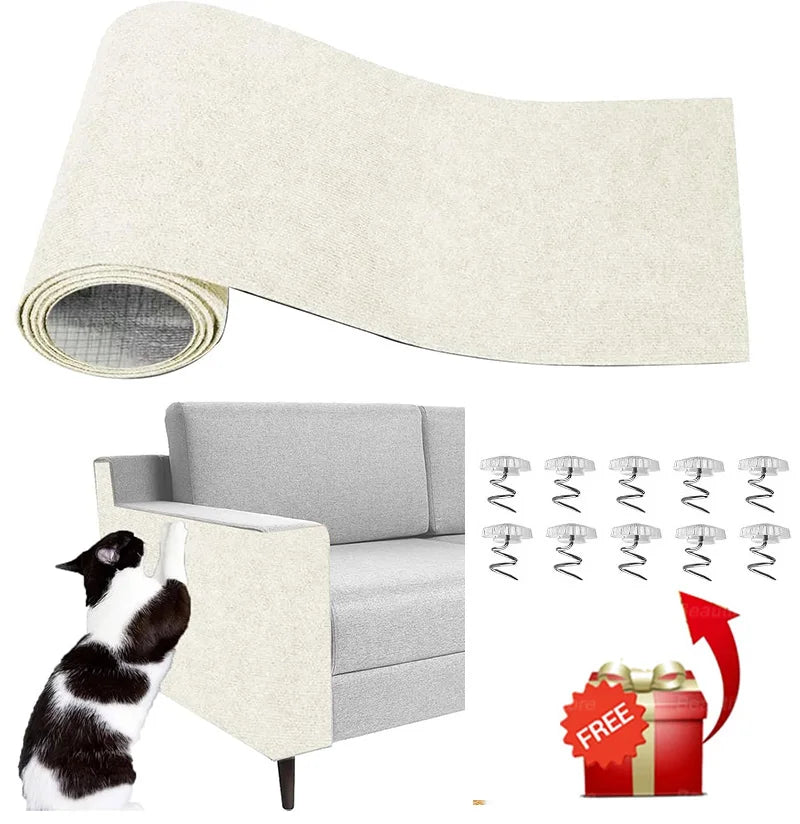 Self-Adhesive Cat Scratching Mat Trimmable Cat Scratching Carpet Corner Wall Cat Sofa Furniture Protector (Including 10 Fixers)
