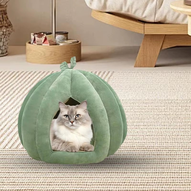 Cat Beds Thickened Enclosed Pet Cat House Bed Pumpkin Cat Hideaway Winter Supplies for Kittens Small Dogs Pets